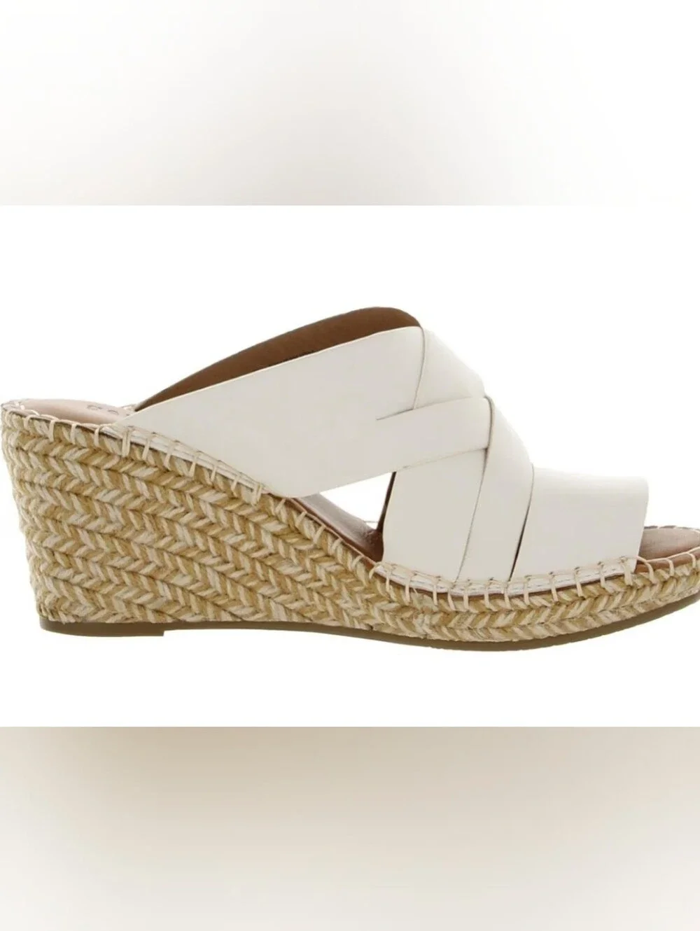 Gentle Souls Charli White Woven Straps Espadrille Wedge Slide Sandal
